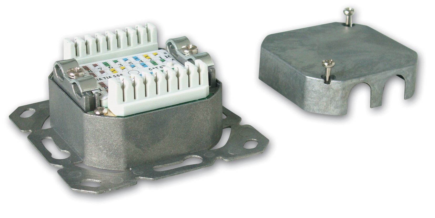 EasyLink 10-GbE Datendose Rückseite offen mit LSA-Modulen