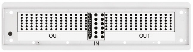 Bodenplatte für Kabel Zu- und Abführung des LWL-Kabelverzweiger NVt-11168 mit In Out Beschriftung.