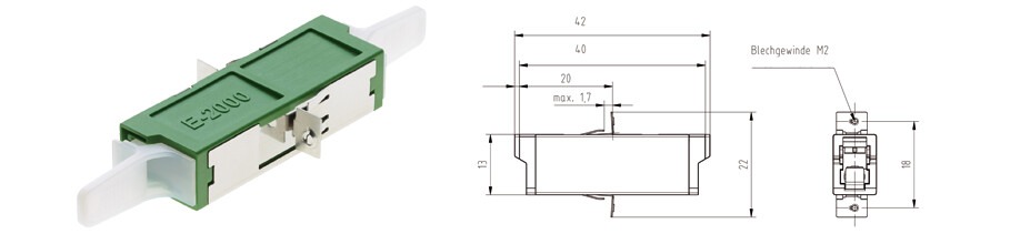 LWL E2000® Kupplung, Aufnahme von E2000®-Steckern, 2,5mm Führungshülse
