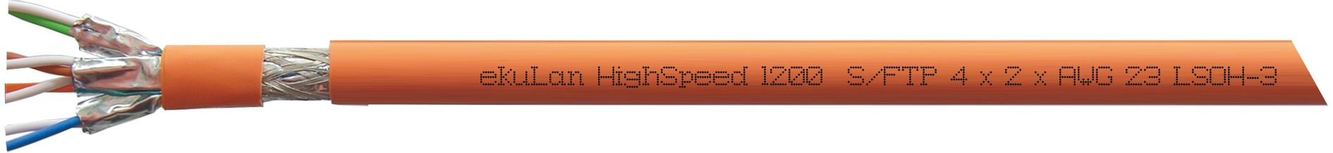 Kat.7 Installationskabel ekuLan Highspeed 1200 LSOH-3, Innenverkabelung, AWG23/1 flammwidrig ISO/IEC 60332-3-24