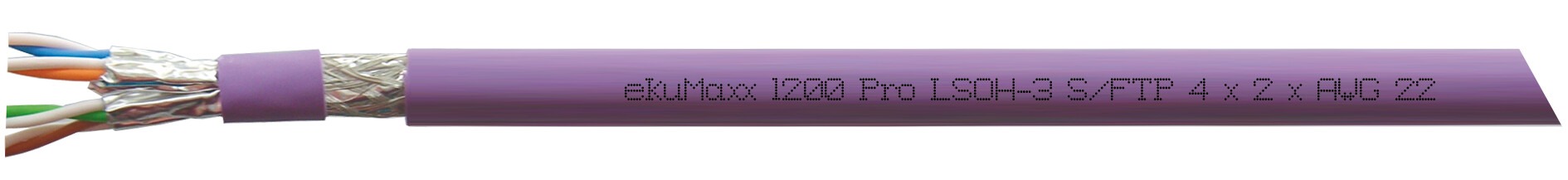 Kat.7A Installationskabel ekuMaxx 1200 Pro LSOH-3, Innenverkabelung, AWG22/1 flammwidrig ISO/IEC 60332-3-24