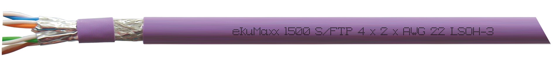 Kat.7A+ Installationskabel ekuMaxx 1500 Pro LSOH-3, Innenverkabelung, AWG22/1 flammwidrig ISO/IEC 60332-3-24